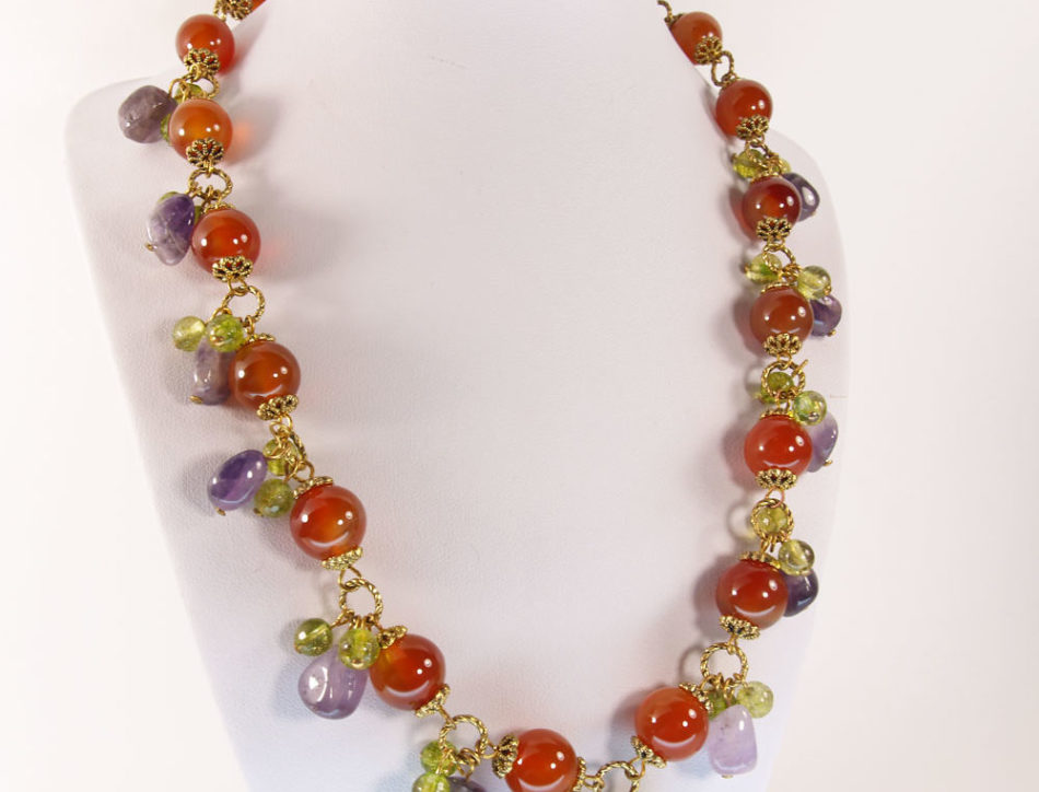 Green chrysolite and orange carnelian