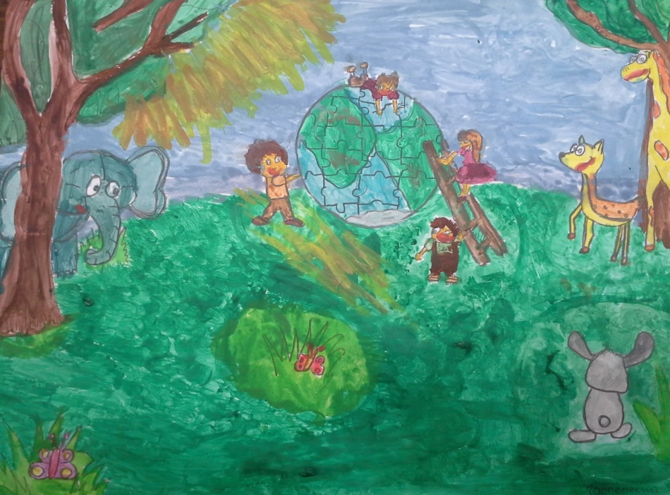 Menggambar anak -anak tentang perdamaian di bumi