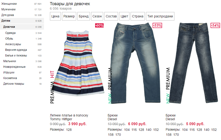 Catalogo di abbigliamento per ragazze con sconti