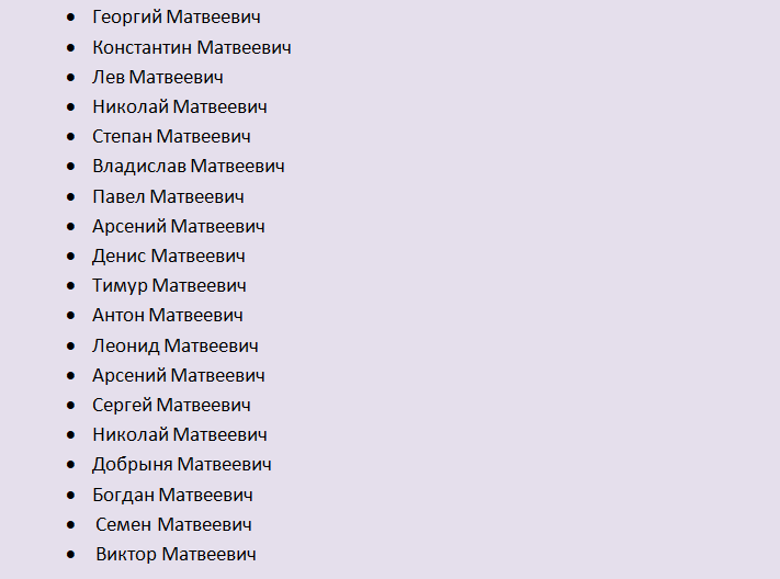 Красивые русские мужские имена, созвучные к отчеству матвеевич
