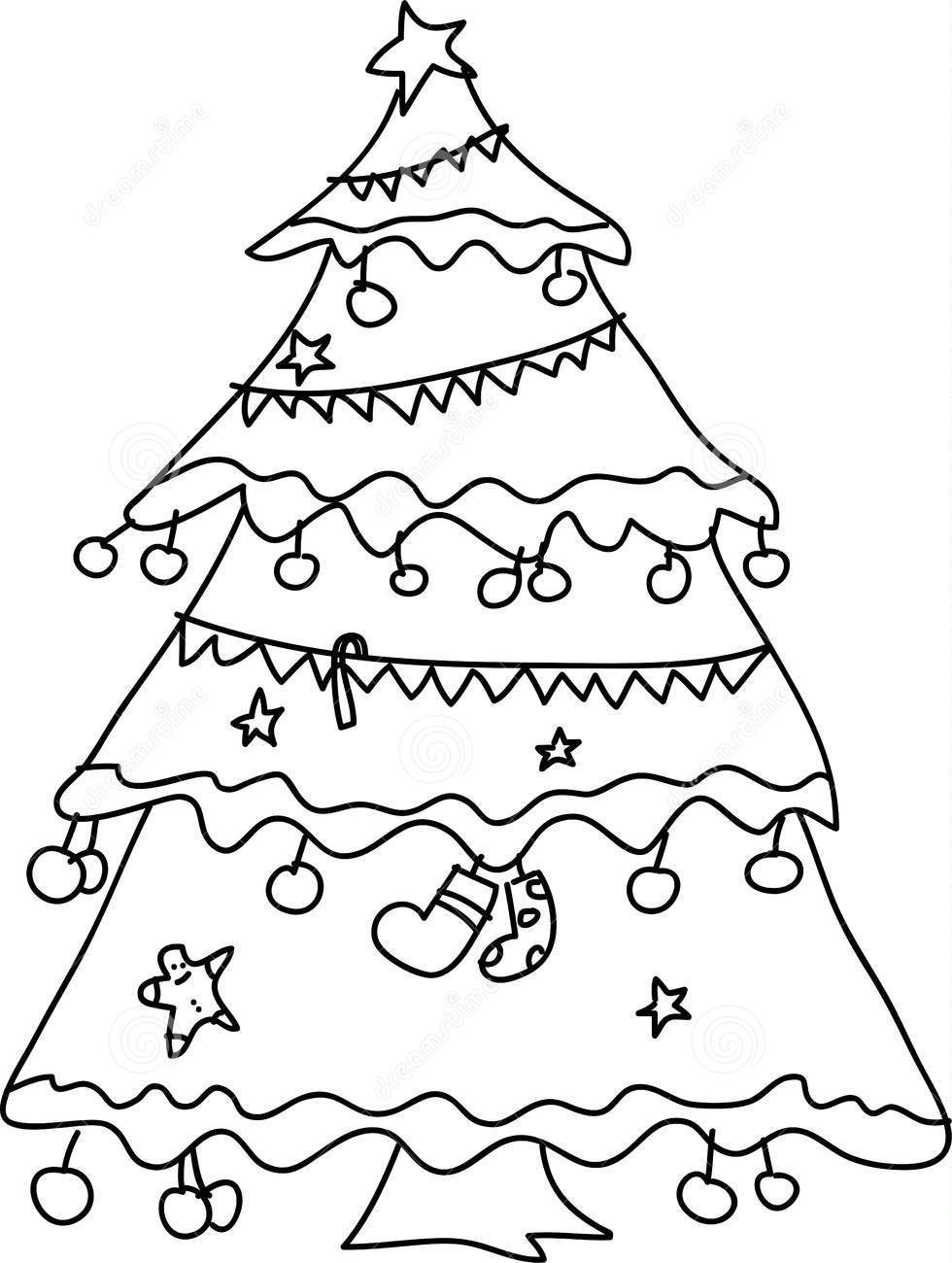 Templates of New Year's Christmas trees for drawing on the wall, example 2