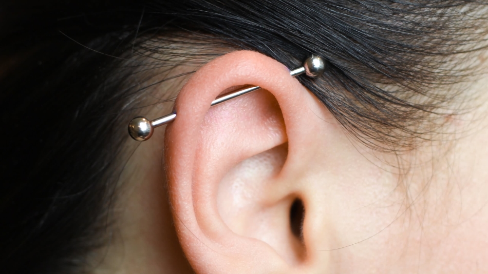 Ear piercing industrial with classic barbell