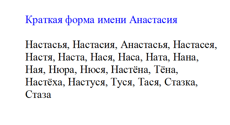 Краткая форма имени настя