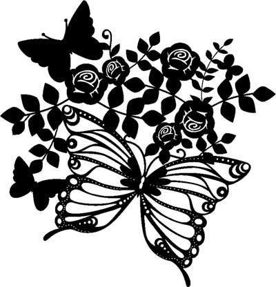 Stencil of flowers and butterflies - template