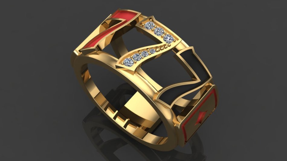 Мужское золотое кольцо с вставками в виде семёрок