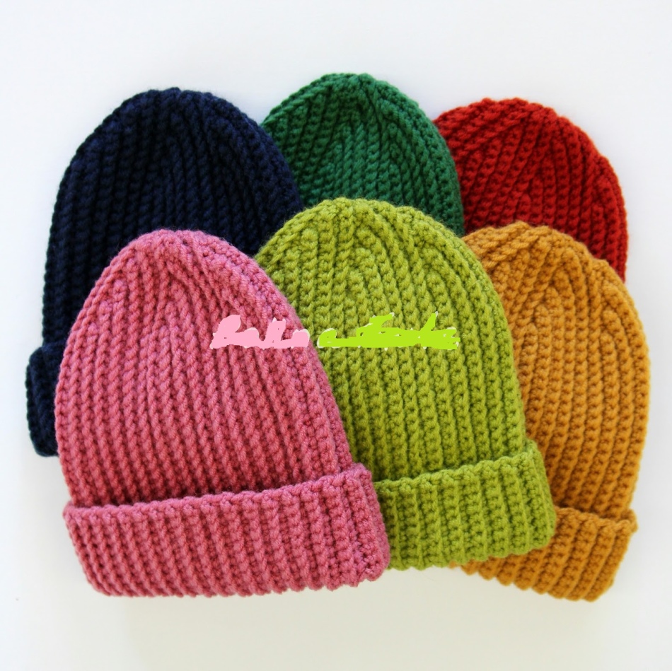 Multi -colored knitted hats with a handkerchief pattern