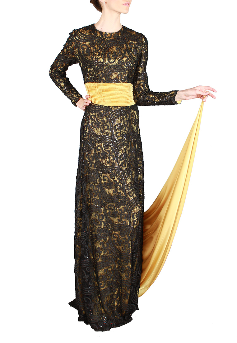 Черно-золотое платье со шлейформ от sahera rahmani
