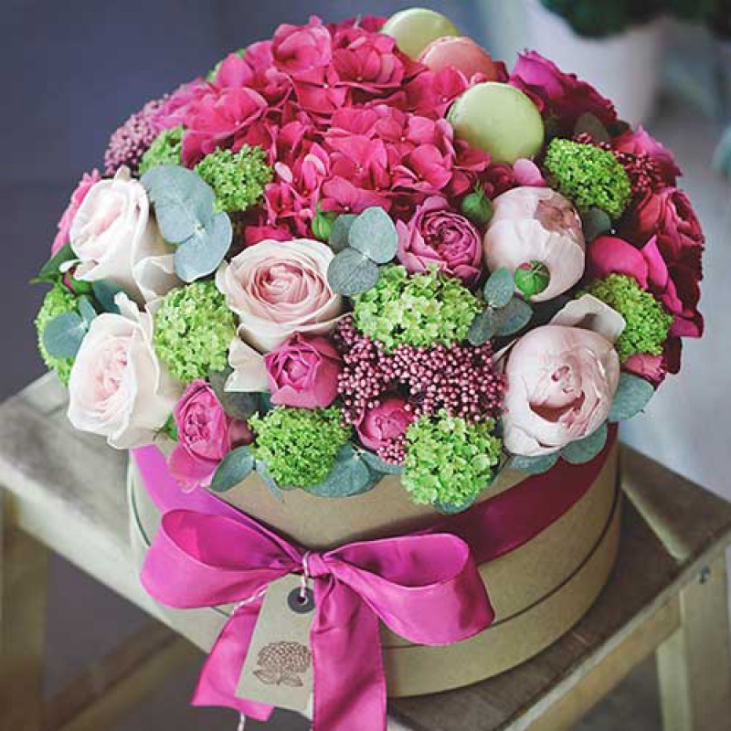 Colorful bouquet in a box of different colors