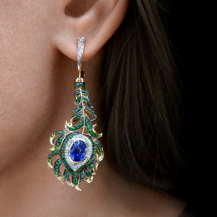 Long earrings in the form of a peacock pen for 2022-2023