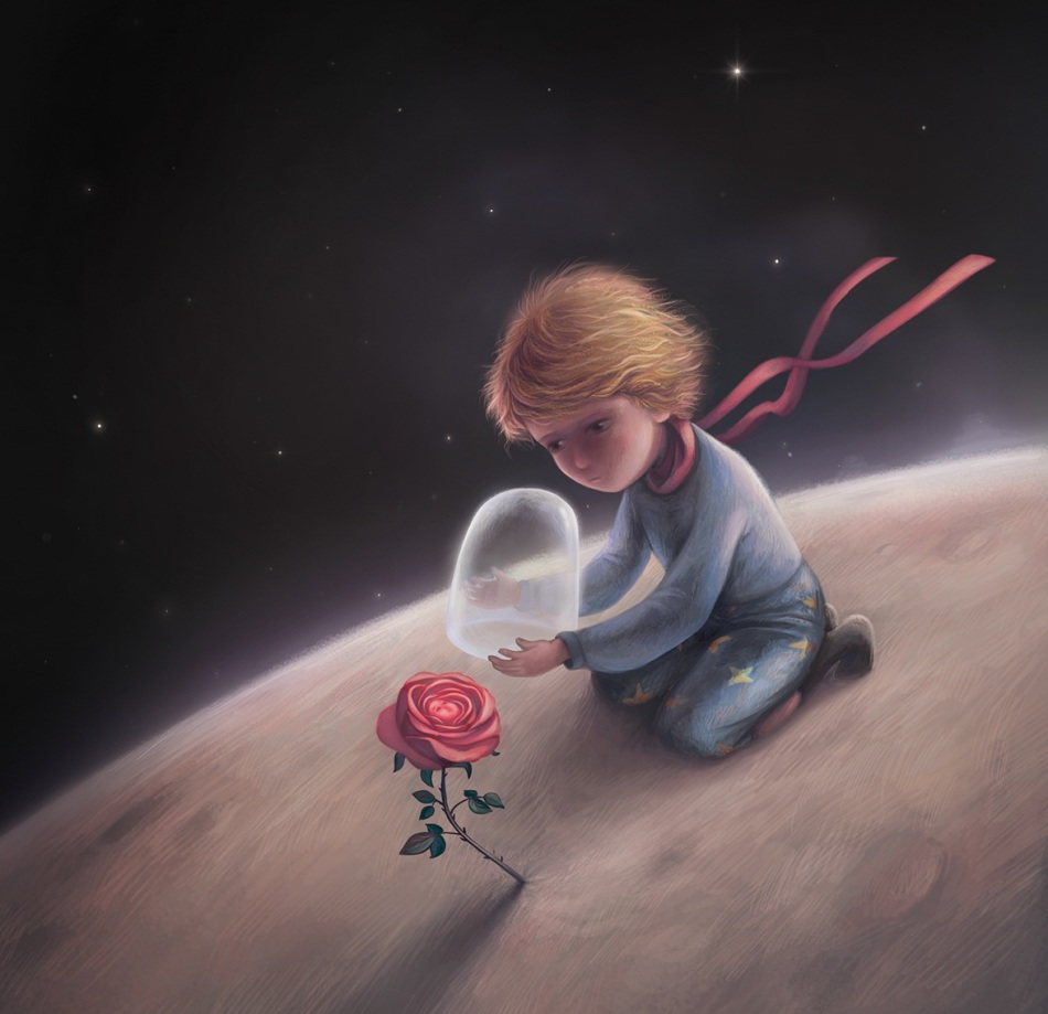 The little prince takes care of his rose