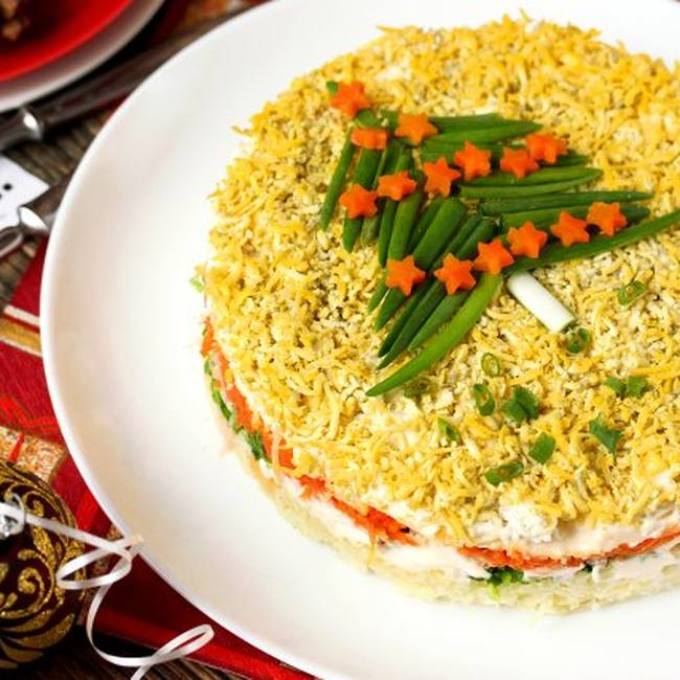 Слоеный салат «мимоза» на праздник новый год