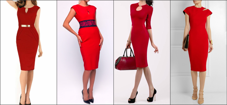 Красное платье-футляр, готовые образы