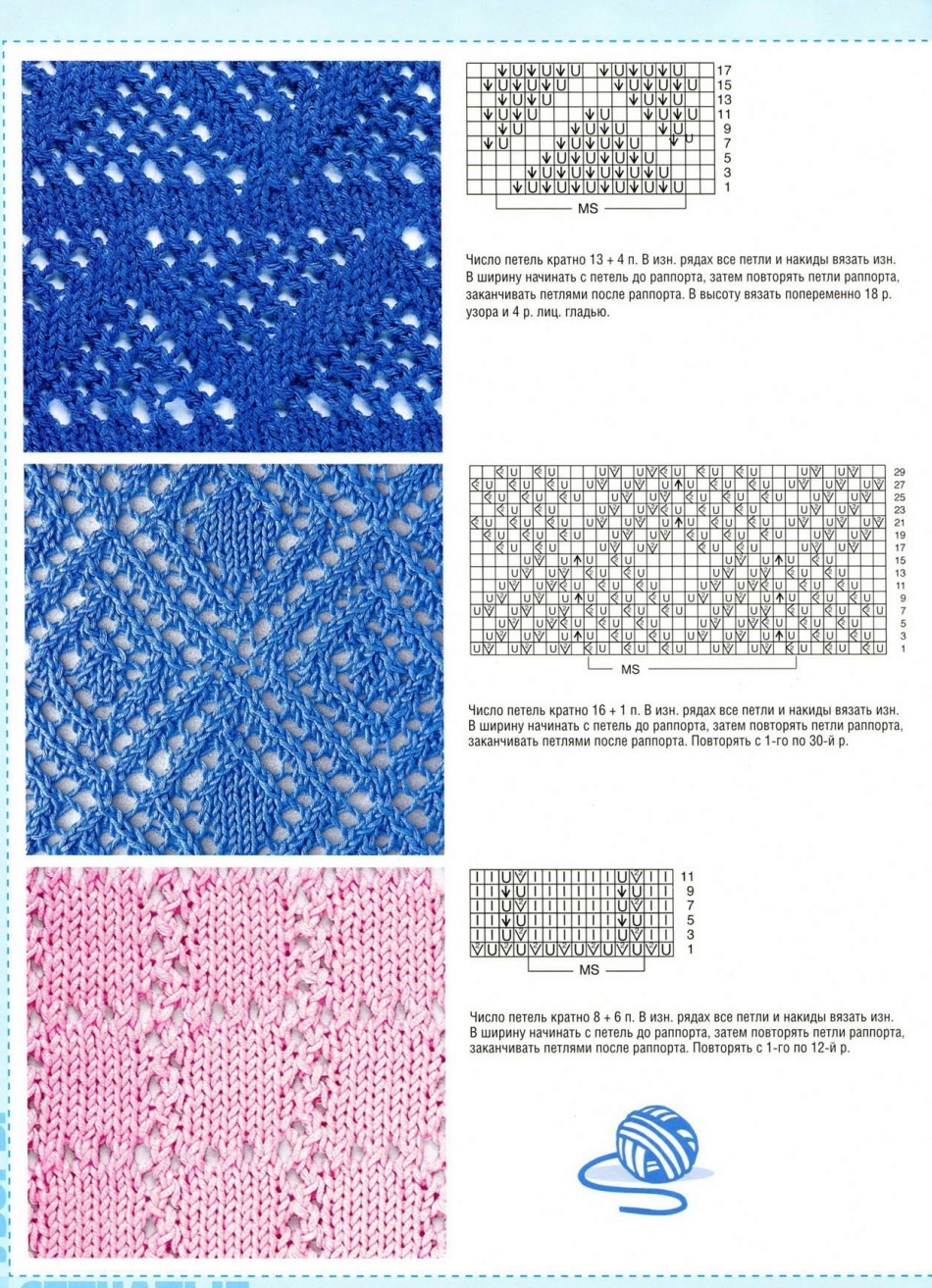 Ажурные узоры и схемы к ним для вязания перчаток спицами, пример 3