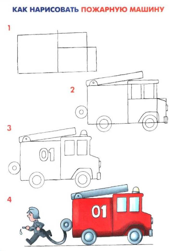 Как нарисовать пожарную машину: инструкция ребенку.