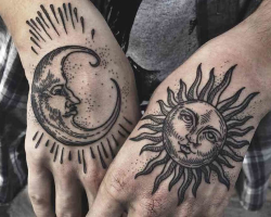 Kaj pomenijo sonce za tetovaže, sonce in mesec za dekleta, moške in ženske? Sončna tetovaža: lokacija, sorte, skice, fotografije. Katere tetovaže so kombinirane s soncem za tetovažo?
