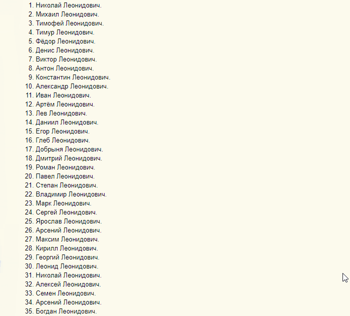 Список имен, подходящих к отчеству леонидович, хорошо влияющих на судьбу мальчика