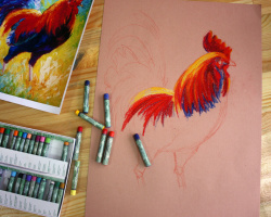 How to draw a cock with a pencil and paints in stages for beginners and children? How to draw the head of a rooster with a pencil and paints?