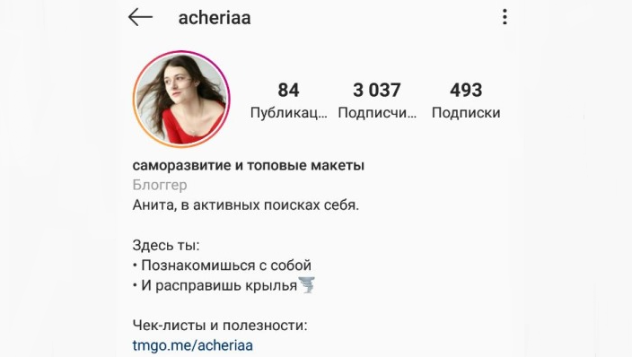 Exemples de remplissage du profil sur Instagram