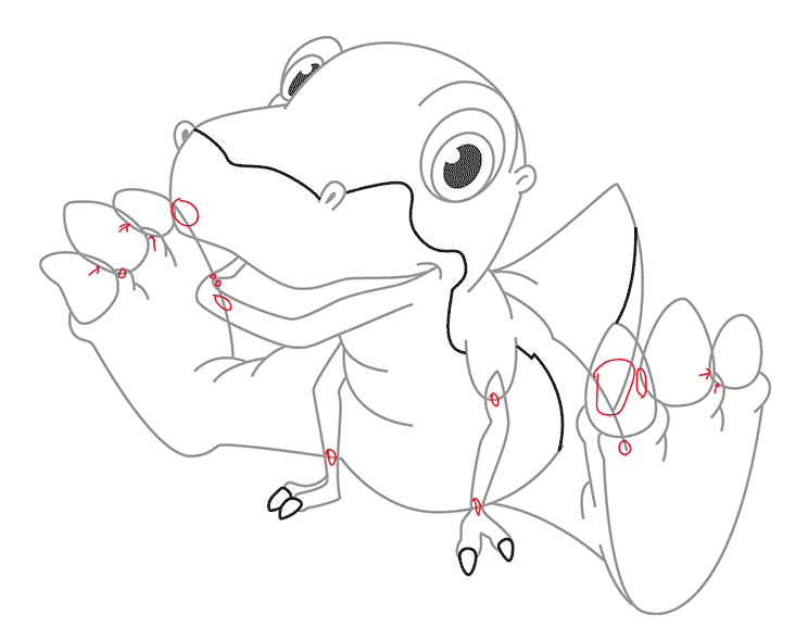 Динозавр тирекс карандашом, шаг 5
