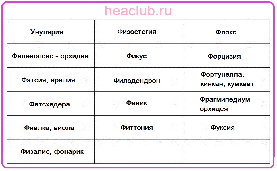 Названия цветов на "у" и "ф" таблица