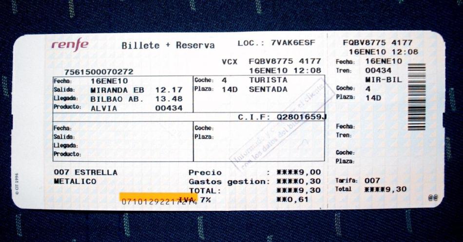 Renfe Train Ticket, Costa-Dorada, Espagne