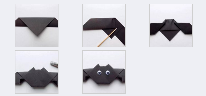 Az origami denevérek összecsukható rajza