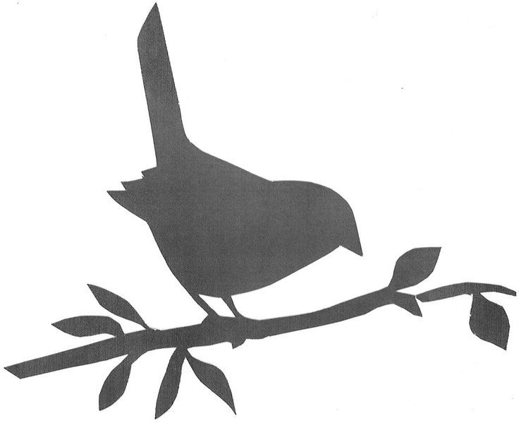 Трафарет птички на ветке для вырезания из бумаги