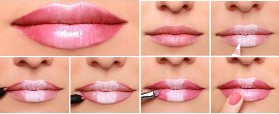 Lips enlarged with makeup