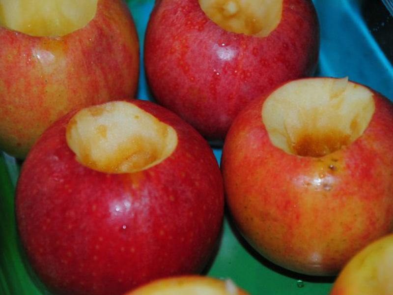Before cooking jam from entire apples, the core is removed from them