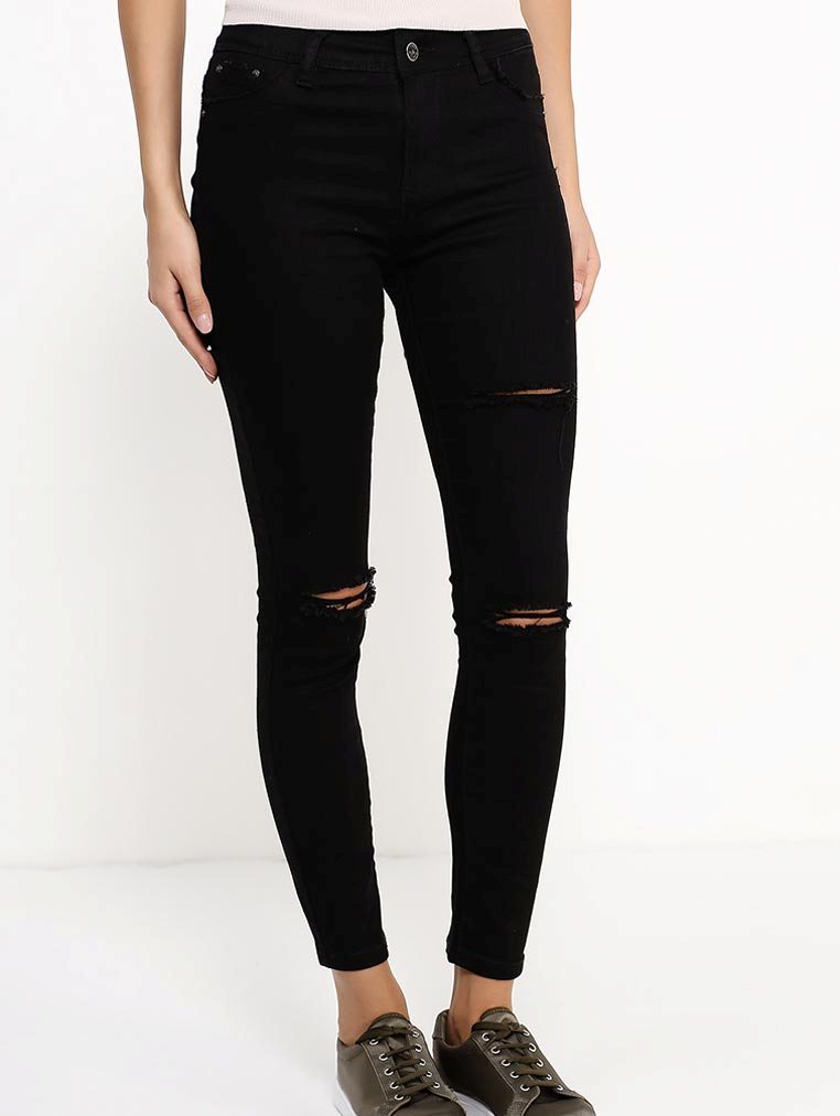 Jeans hitam dengan lubang dengan pinggang tinggi dan tinggi di lamoda