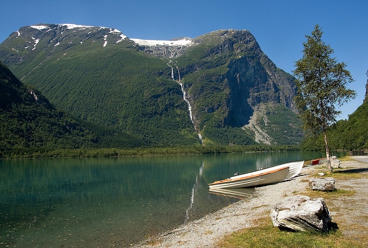 The waterfall nourishes the glacier, which is melting every year