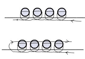 Scheme of a lowercase seam when embroidery with beads