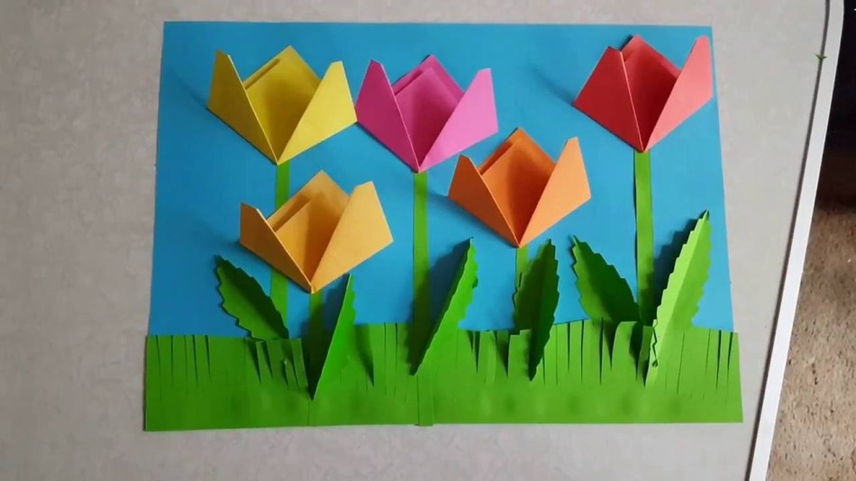 Объемная аппликация из цветной бумаги тюльпаны: схема изготовления