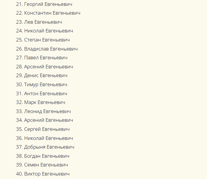 Nama -nama anak laki -laki untuk evgenievich patronimik