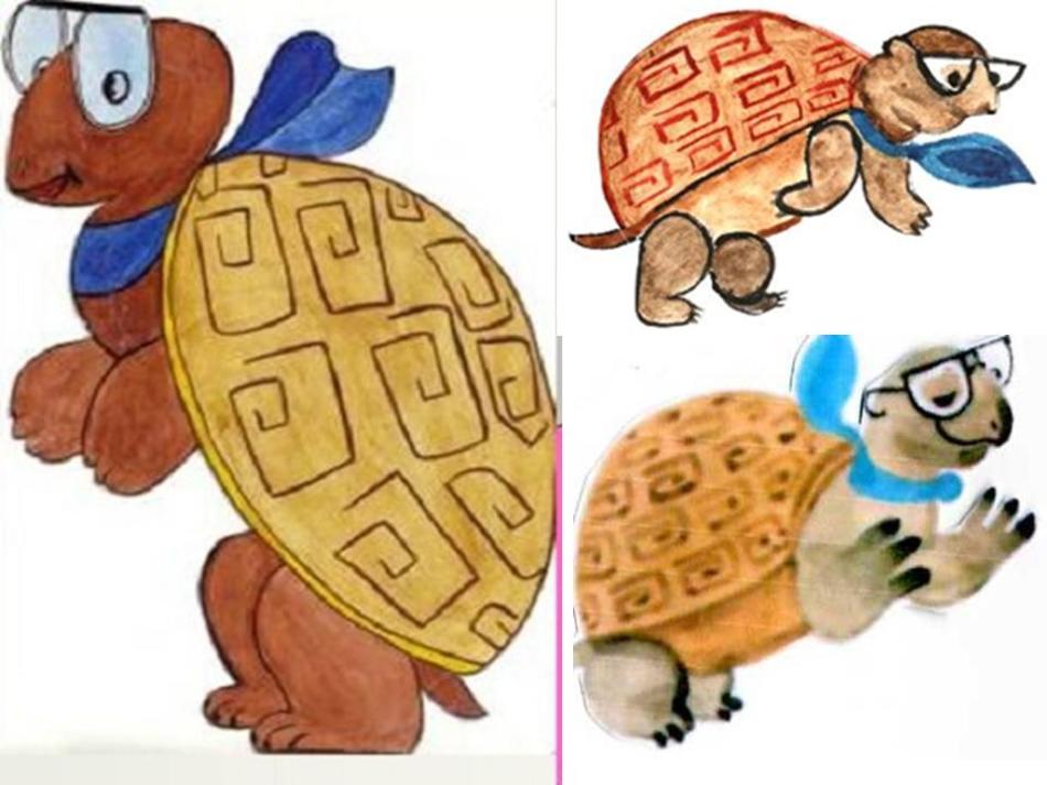 Drawings of wise turtles made by children