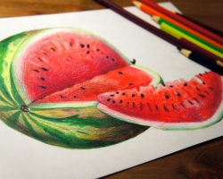 How to draw a watermelon? How to draw a watermelon with a pencil in stages?