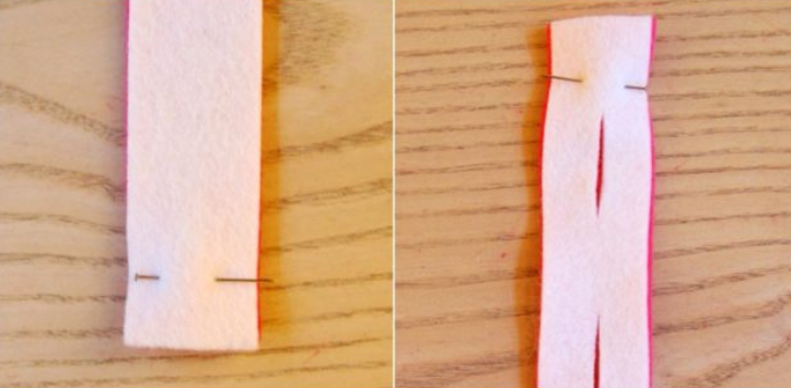 Fixing two felt strips and make a hole
