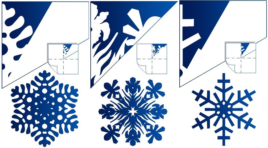 Diagram kepingan salju dan pola jadi untuk memotongnya, opsi 3
