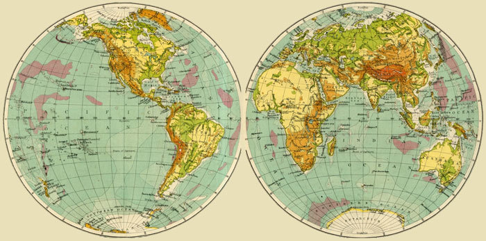 Географическая карта мира с широтой и долготой