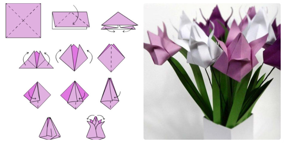 Craft-how to fold a tulip from origami paper: master class, diagram, templates, photos