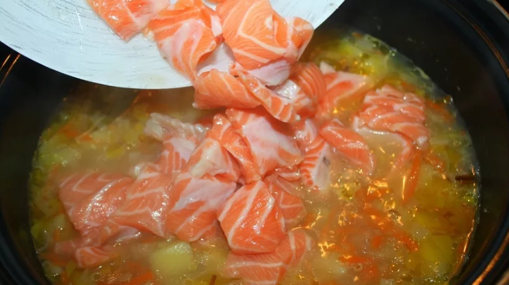 Lipat sup ikan dalam kaldu