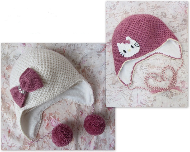 Chapeaux tricotés en deux couleurs pour filles 2-3 ans