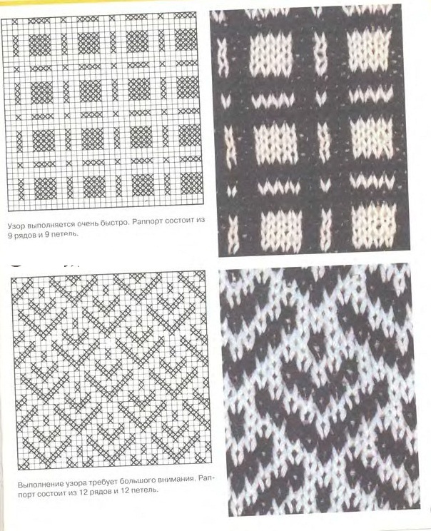 Schemes of lazy patterns with knitting needles for mittens, example 14