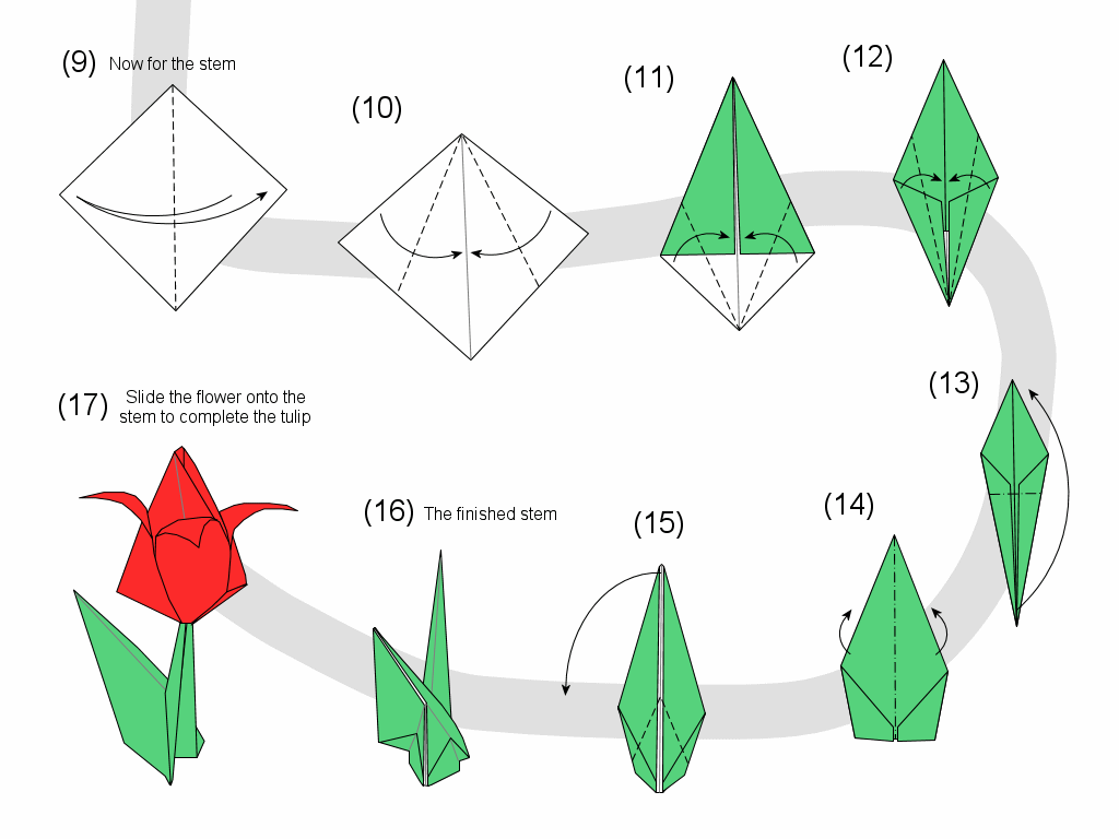 Поделка – как сложить тюльпан из бумаги оригами: мастер-класс, схема, шаблоны, фото