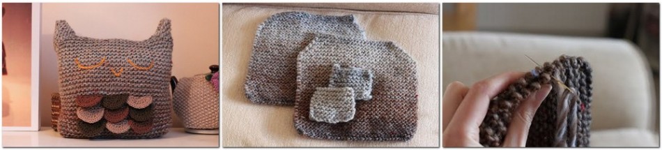 Oreiller sucré avec des aiguilles à tricotage