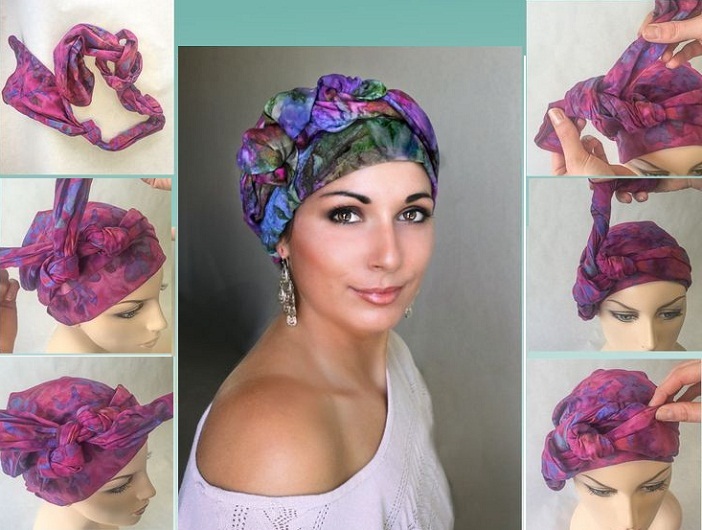 Как завязать чалму из шарфа на голове женщине пошаговое