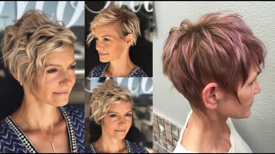 Pixie haircut on an oval face for women after 50 years