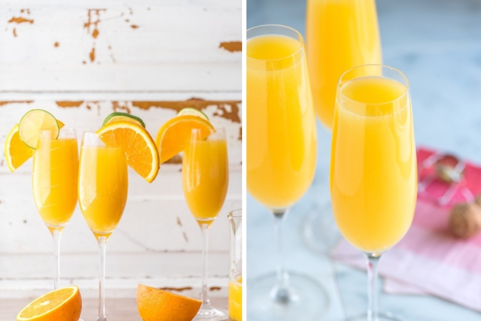 Mimosa koktajl, ki temelji na oranžni alkoholni pijači, soku in šampanjcu