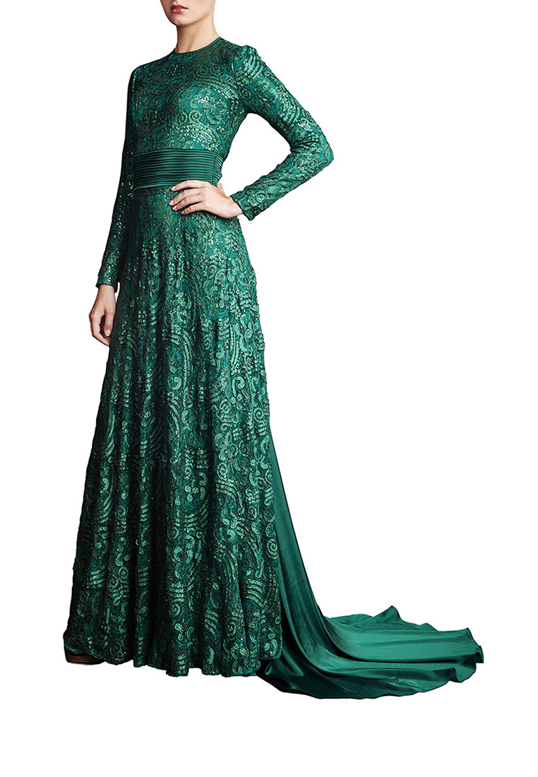 Vestido verde con Slobber de Sahera Rahmani