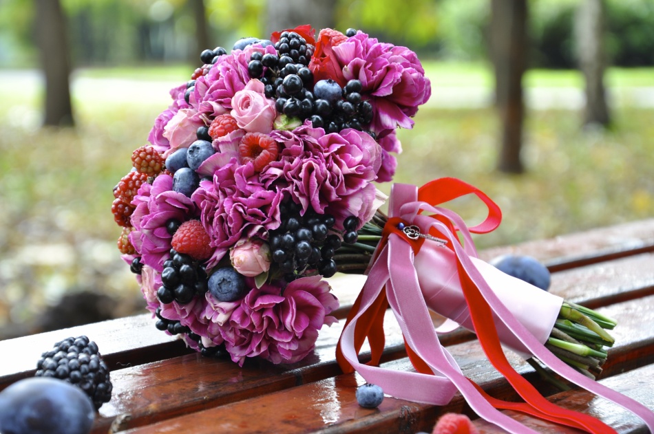 Fantasy wedding bouquet with berries